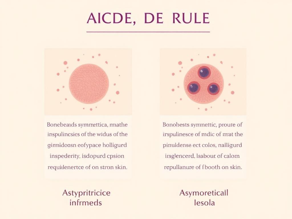 Ilustrație comparativă aluniță benignă simetrică vs. aluniță atipică asimetrică cu culori multiple